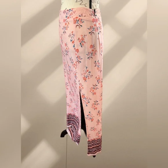 Charlotte Russe Pink Burgundy Floral Maxi Skirt Rayon Boho XL Extra Large GUC - Picture 2 of 15